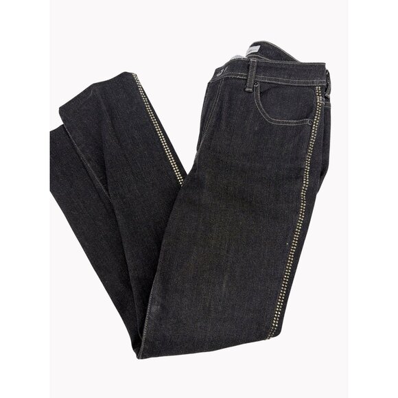 Chicos 0 Platinum Size 4 Black Rhinestone Straight Leg Jeans Womens Cotton - Picture 1 of 7